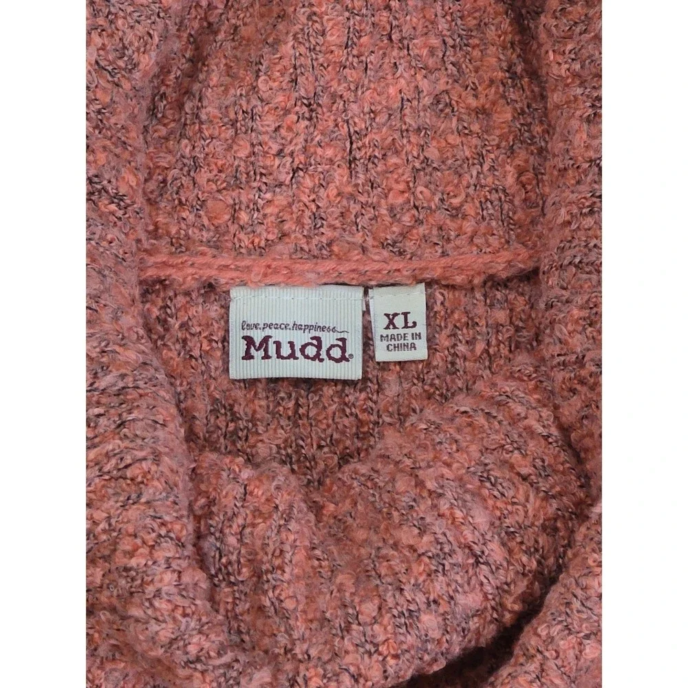 Mudd‎ Juniors Sweater XL Coral Textured Cowl Neck Long Sleeve Crop Length